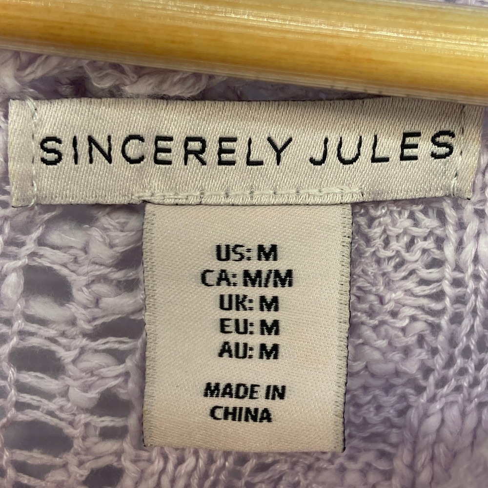 Sincerely Jules Lilac‎ Long Sleeve Open Knit Crew Neck Sweater Womens Medium - Picture 4 of 7